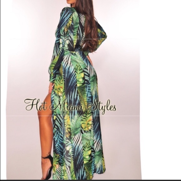 Fashion Nova Palm Leaf Tropical Maxi Dress Romper - Picture 6 of 7
